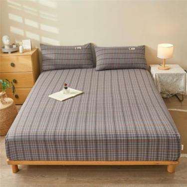 Imagem de Capa de colchão simples, xadrez, lençol de algodão, leve, respirável, protetor de colchão com bolso profundo, elástico, confortável, colcha universal, 4 estações, xadrez-2 | 90 x 200 cm (conjunto de 3