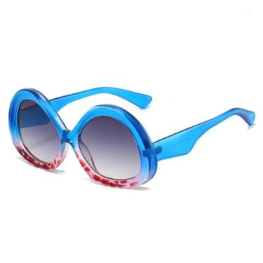 Imagem de JRLLFD Óculos de sol triangulares ovais da moda, femininos, com padrão vintage, masculino, punk, tons degradê, uv400 (padrão azul, cinza)