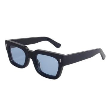 Imagem de HCHES Óculos de sol com armação rebitada, masculino, UV400, polarizado, acetato, retrô, streetwear chique, feminino (preto, azul)