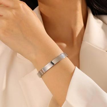 Imagem de Pulseiras femininas de aço inoxidável modernas inspiradoras preto/ouro rosa/prata berloques delicados presentes de aniversário personalizados joias de verão à prova d'água, One Size, Aço inoxidável