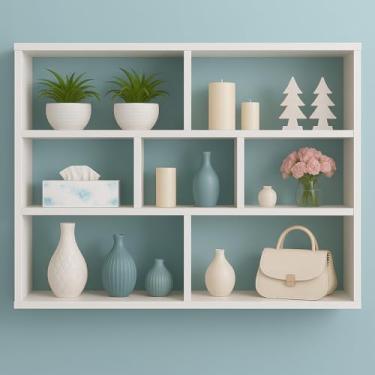 Imagem de Prateleira Decorativa Moderna Estante de Parede fixa com 3 Níveis80x90x15cm para Sala de Estar Organizador de quarto escritorio sinanue