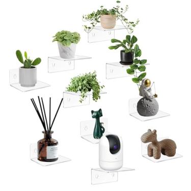 Imagem de Sankoly Pacote com 10 prateleiras pequenas de acrílico de 10 cm, prateleiras de parede flutuantes transparentes com instalação dupla (adesivo e parafusos), para armazenar câmeras de vigilância