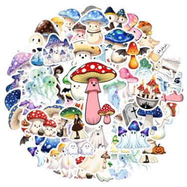 Imagem de 50 pçs cogumelo fantasma água-viva Halloween fantasia PVC adesivos brinquedo colorido pacote de adesivos para mala, geladeira, telefone, bagagem, laptop, guitarra, carro, adesivos, brinquedos, caderno