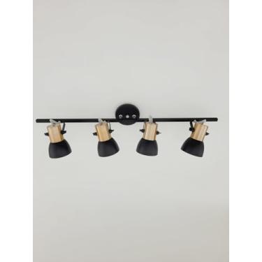 Imagem de Luminária de Trilho Moderna, 4 Spots Direcionáveis, Base E27, em aluminio, Acabamento em Preto e Cobre, Montagem Sobrepor, Iluminação Ajustável para Ambientes Internos e externos - MaisLed