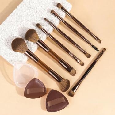 Imagem de Conjunto de pincéis de maquiagem de tubo de alumínio de 7 peças – 14 pincéis de maquiagem de ponta dupla + 2 esponjas triangulares – Kit de pincéis profissionais para cosméticos para viagem, Style02