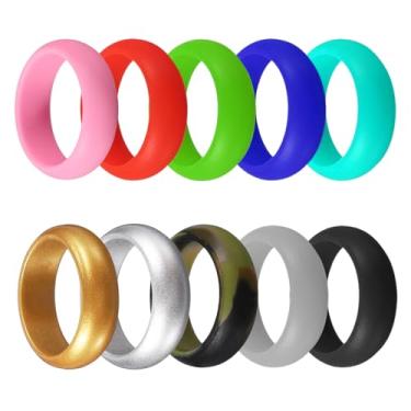 Imagem de YELARXI Anéis esportivos de silicone, alianças de casamento de borracha, anéis de noivado masculinos e femininos - adequado para (esportes ao ar livre/academia/noivado/casamento/lembrança), 10 peças