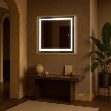 Imagem de Espelho Quadrado Com LED Jateado touch Para Sala, Banheiro, Quarto e H