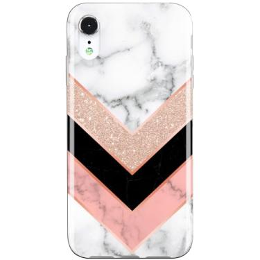 Imagem de JIAXIUFEN Capa para iPhone X iPhone Xs Sparkle Glitter Rosa Híbrido Mármore Design Slim À Prova de Choque Capa Protetora TPU Silicone Macio Capa de Telefone Rosa Preto