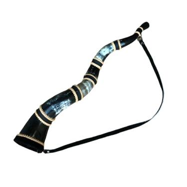 Imagem de Berrante Medio, Chifre Natural Decorativo em Preto e Branco com Acabamento Artesanal, Instrumento Musical Tradicional Sertanejo