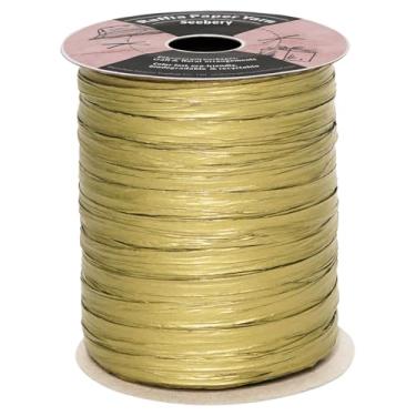Imagem de Seebery Fita de ráfia para artesanato - Fio de ráfia natural para embrulho de presente, decoração DIY e muito mais | Corda de papel de corda fosca para crochê - 1/10.2 cm de largura, 100 metros, ouro