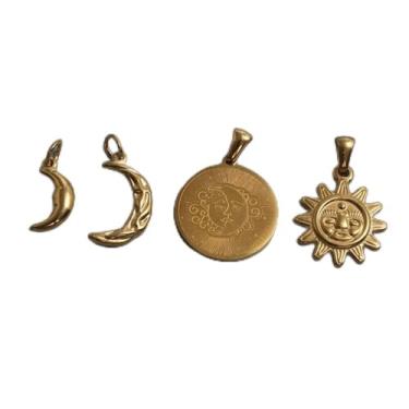 Imagem de 1 colar com pingente de lua e sol em aço de titânio, acessórios para colar com pingente de ouro, free size