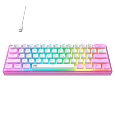 Imagem de Teclado Mecânico Gamer Havit Kb877l - Formato 60% - Iluminação RGB - Switch Red - Branco E Roxo