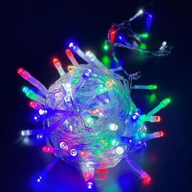 Imagem de Cordão De Luzes Natalinas Colorido Rgb 10 Metros 100 Leds Pisca Pisca 