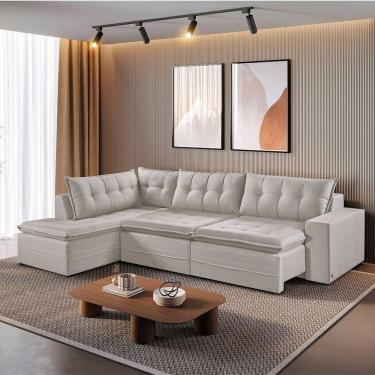 Imagem de Sofá Retrátil 6 Lugares 296cm com Chaise a Esquerda de 91cm Presidente Cru