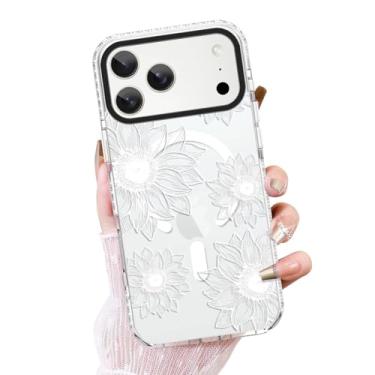 Imagem de OOK Capa floral transparente para iPhone 17 Pro, lindo design de flores florais de girassol macio TPU bumper rígido PC à prova de choque protetor para mulheres meninas capa de telefone fina - flor