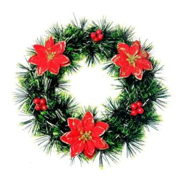 Imagem de Guirlanda Natalina25-40 Cm De Natal Decorativa Para Porta Com Flores Vermelhas Douradas Decoração Natal Decoração Equipado com pequenas bolas(RF465-25CM)