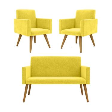 Imagem de Kit Namoradeira + 2 Poltronas Decorativas Sala amarelo