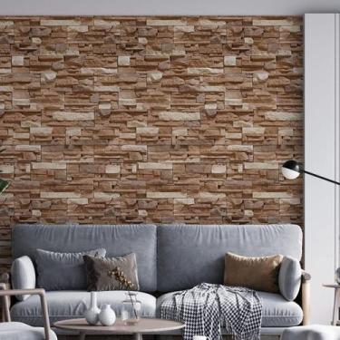 Imagem de Kit 4 Rolos Papel De Parede Adesivo Pedra Marrom 3,0M - Gh Papel De Pa