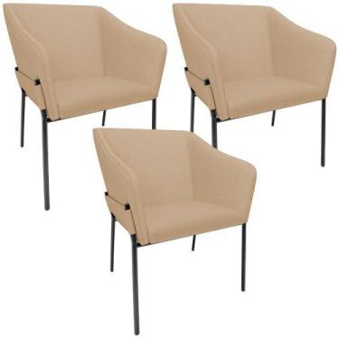 Imagem de Kit 3 Cadeiras Para Sala De Jantar Estar Living Olívia L02 Linho Bege 