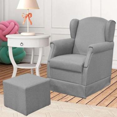 Imagem de Poltrona De Amamentação Com Balanço E Puff Elisa P02 Linho - Lyam Deco