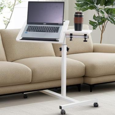 Imagem de Mesa Portatil Ergonomica Notebook Cama Sofa Altura Reguláve Branco com Ajuste de Altura e Rodas Travas,Mesa para Computador Regulagem Altura