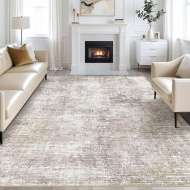 Imagem de Tapete abstrato para sala de estar, 20 x 25 cm, moderno, lavável, macio, fino, para sala de estar, quarto, mesa de jantar, tapete neutro para casa, escritório, sala de jogos, berçário, marrom