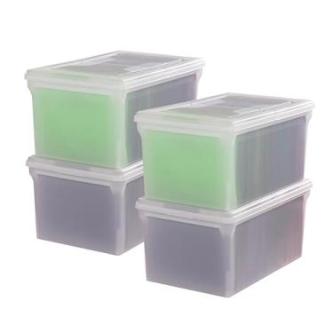 Imagem de IRIS USA Caixa de arquivos, organizador de arquivos com tampa dividida articulada para arquivo de cartas, caixa de documentos importante, caixa de arquivamento de armazenamento de plástico para