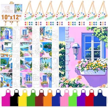 Imagem de QUANWAISJ Pacote com 12 kit de 25 x 30 cm para noite de meninas, kit de pintura e gole para adultos, tela pré-desenhada para pintar para adultos, kit de pintura, aniversário, atividade em grupo