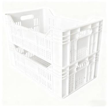 Imagem de Kit 3 Caixa Plástica Empilhável Hortifruti Agrícola Organizadora Resistente Frutas Verduras Multiuso (Branca)