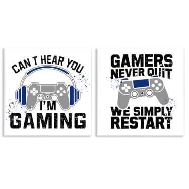 Imagem de Stupell Industries Conjunto de arte de placa de parede Gamer Culture Phrases 2 peças, design de Kim Allen, 12 x 12