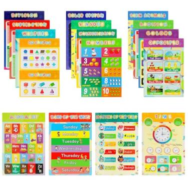 Imagem de Cartazes educativos para pré-escola primária, jardim de infância, sala de aula, pôsteres de aprendizagem pré-escolar para alfabeto ABC, hora, número, meses, cores, clima, galáxias, animais, mais, 16,5