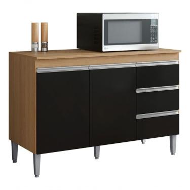 Imagem de Balcão Pia Andreia C/tampo 100cm 2 Portas 3 Gav Am/pt Cor Amêndoa/preto