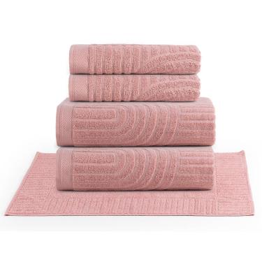 Imagem de Jogo De Banho Dunna Toalhas Macias 100% Algodão Fio Penteado 5 Peças Nuvem Rosa