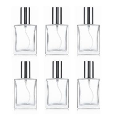 Imagem de 6 pacotes de frascos de spray atomizador de vidro transparente de 30 ml recarregáveis com névoa fina recipientes com tampas prateadas para viagem, decantes, colônia DIY