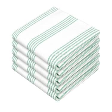 Imagem de HEIRLOOM COMFORT Toalhas de prato listradas verde-mar (pacote com 5), secagem rápida, ultra absorvente e durável, 100% algodão com listras multipinos para secar pratos, limpar e limpar a cozinha