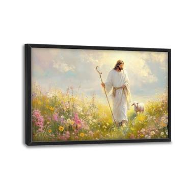 Imagem de Arte de parede de Jesus e cordeiro para sala de estar, decoração de parede grande em tela The Lost Lamb, pinturas emolduradas de Deus, crença religiosa, arte cristã para igreja, quarto, escritório, 91