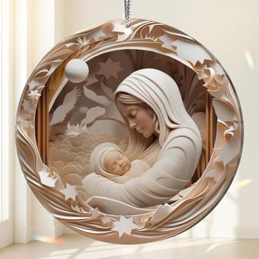 Imagem de Enfeites de Natal 2025, enfeites de árvore de Natal em acrílico, efeito de vitral sintético, troca de presentes de elefante branco, protetor solar exclusivo para mulheres, homens (presépio santo)