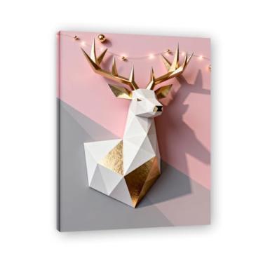 Imagem de Moldura interna. Arte moderna de presente de Natal, arte geométrica de árvore rosa empoeirada e dourada, tela emoldurada pronta para pendurar para uma casa de férias elegante. A39. 30x40cm-11,8x15,7