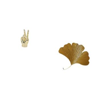 Imagem de Fenteer Escultura de Gesto de Dedo com Folhas de Ginkgo em Ferro Forjado, Decoração Criativa de Prateleira de Armário para Sala de Estar, Arte Abstrata de Par