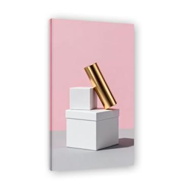 Imagem de NHLDZYH Moldura interna. Pintura em tela de Natal escandinavo Geometria minimalista Ouro escovado em rosa empoeirado Moderno Imagem de parede festiva. A57. 30 x 54 cm-11,8 x 21,2 polegadas