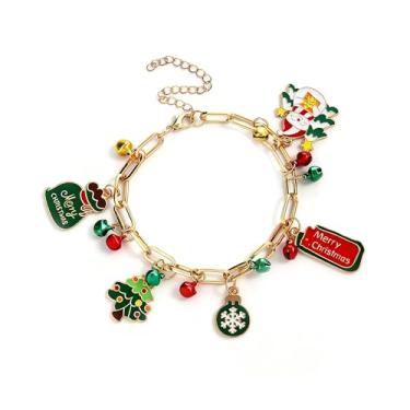 Imagem de Pulseiras com pingente de Natal com pingente de Natal com contas coloridas, meias de árvore de Papai Noel, floco de neve, caixa de presente, guirlanda, muleta, alce doce, pulseira com pingente, One