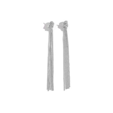 Imagem de Brincos pendentes de borla, brincos longos de borla de nó de ouro banhados na moda, brinco de franja de corrente fina para mulheres, Large, Metal, Sem pedra preciosa