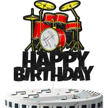 Imagem de Conjunto de tambores Feliz Aniversário Topo de Bolo Rock Roll Baterista Decoração de Bolo Tema Musical para Chá de Bebê Casamento Aniversário Decorações Suprimentos
