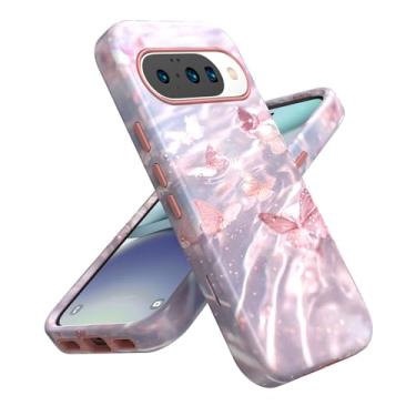 Imagem de ACKETBOX Capa para Google Pixel 10/Pixel 10 Pro, capa protetora de 3 camadas à prova de choque, híbrida resistente projetada para antiqueda, borboleta rosa antiarranhões