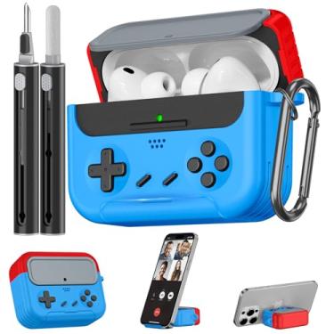Imagem de Inesore Capa para Airpods Pro 3 com kit de limpeza, com trava para Airpod Pro 3 (2025), clássica, divertida, console de jogos, Hard Air Pods Pro 3, capa para homens e meninos (vermelho azul)