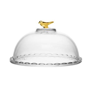 Imagem de Queijeira Bird Golden 20Cm Com Tampa Cristal Grosso De Mesa