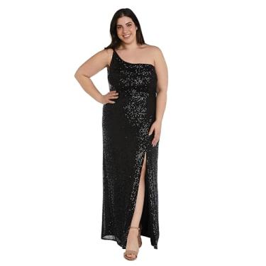 Imagem de Nightway Vestido longo de lantejoulas de um ombro só, Preto, 52