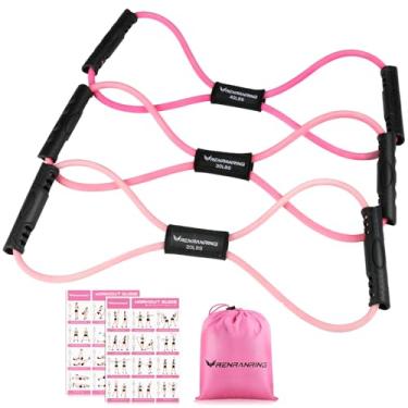 Imagem de RENRANRING Figura 8 faixas de resistência fitness com alças – conjunto de 3 faixas de tubo de exercício para alongamento de braço e ombro, corda elástica de 8 palavras para mulheres e homens