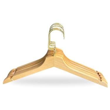 Imagem de Cabide de Madeira Marfim, Branco ou Preto com Gancho Metal Italiano Dourado Premium (20, Marfim)