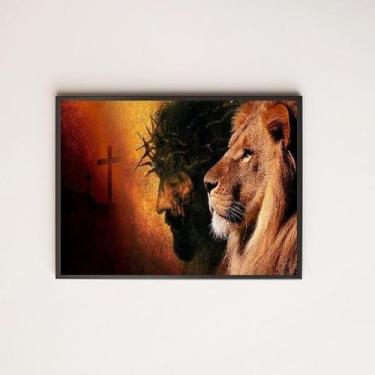 Imagem de Quadro Leão De Judá Com Cristo 45X34 Com Vidro Moldura Preta - Quadros